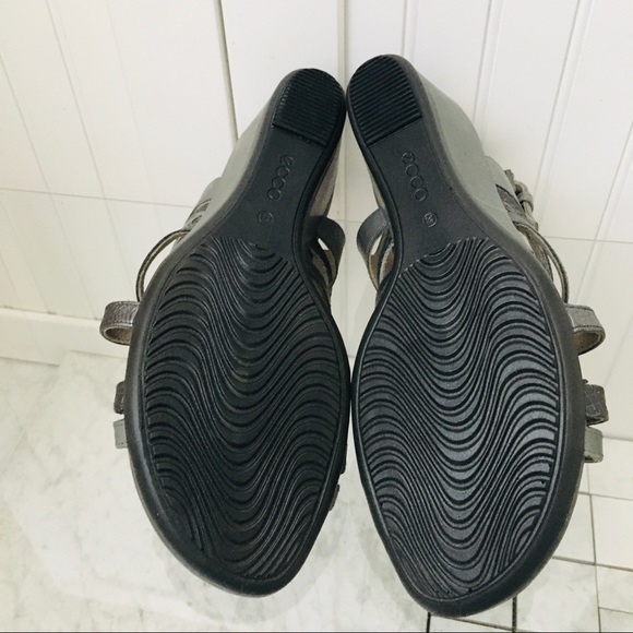 Ecco Touch 45 Grey Leather Wedge Heels Sandals - Picture 13 of 14